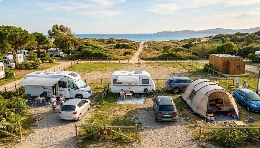 Parcela amplia con autocaravanas